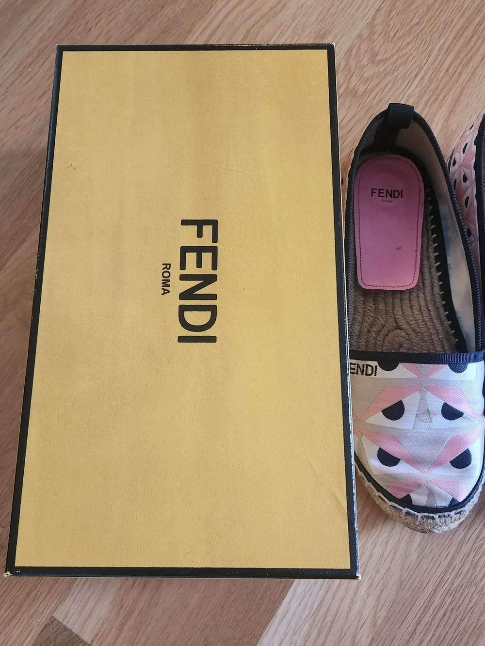 Fendi Pink Black Geometric Espadrille Flats